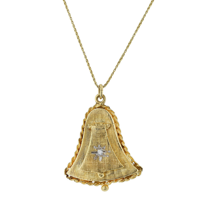 14K Yellow Gold Bell Locket Pendant with Diamond