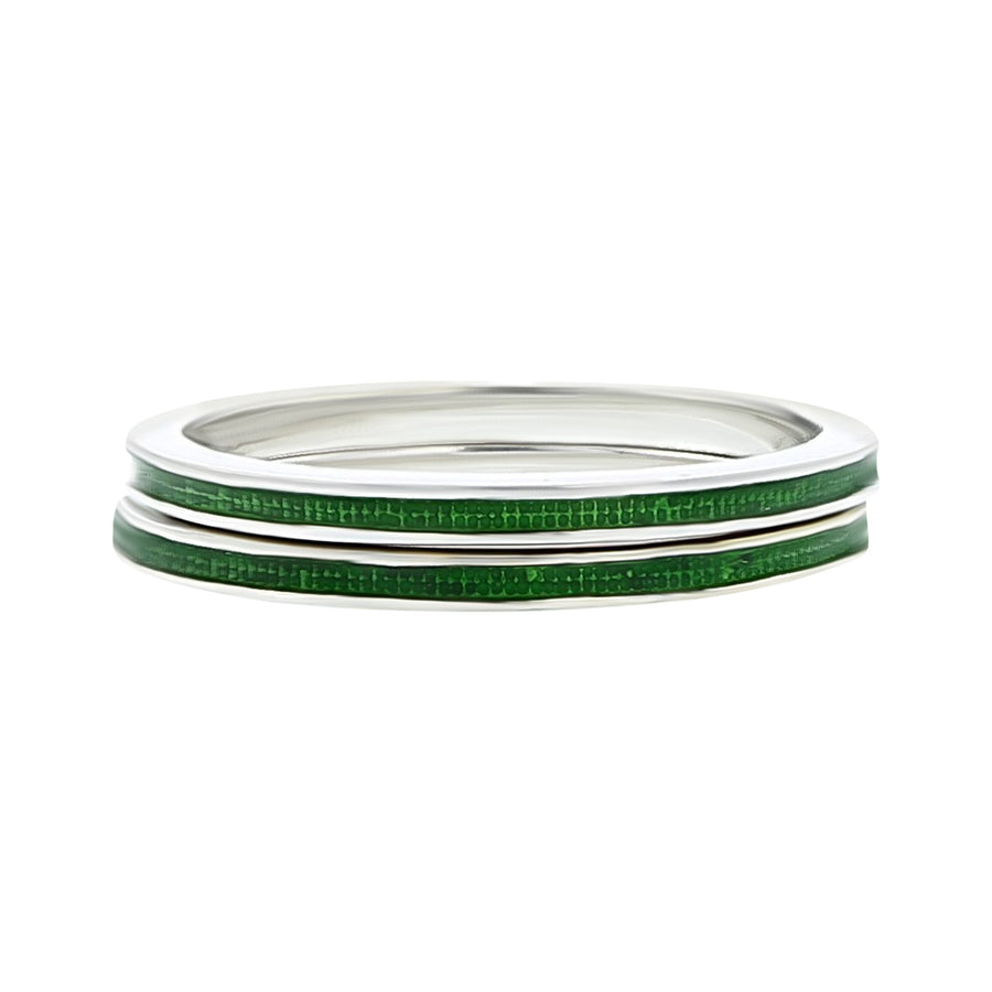 Hidalgo 18K Yellow Gold Pair of Green Enamel Rings