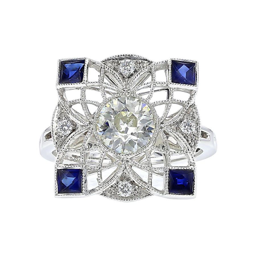 Platinum 1.02 Carat Diamond and Sapphire Ring