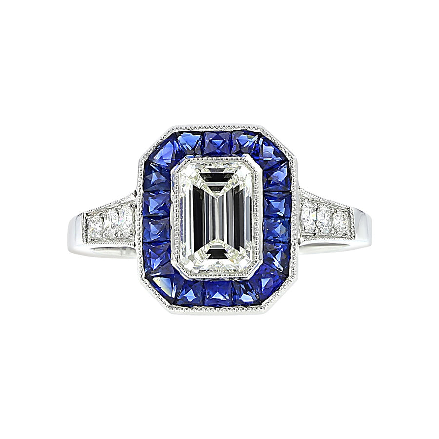 1.01 Carat Emerald-Cut Diamond and Sapphire Ring