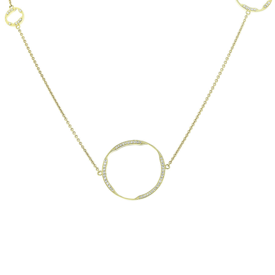 18K Yellow Gold Open Circle Diamond Necklace