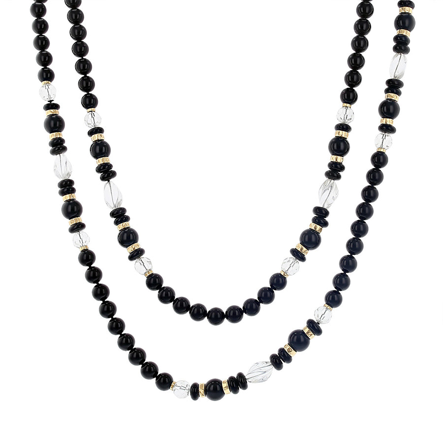 60-Inch Black Onyx and Crystal Bead Necklace