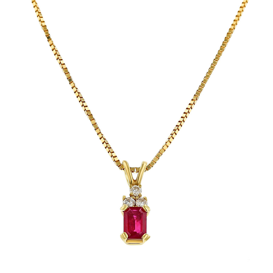 Emerald-Cut Ruby and Diamond Pendant Necklace
