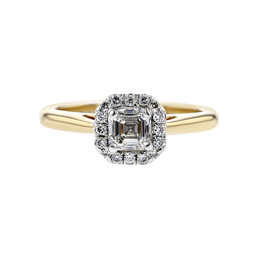 Emerald-Cut Diamond and Halo Engagement Ring