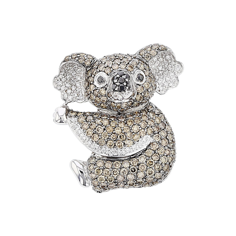 Brown and White Diamond Koala 18K White Gold Pin