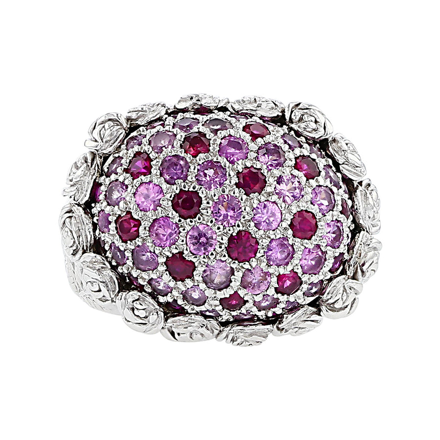 18K White Gold Ruby and Pink Sapphire Cluster Ring