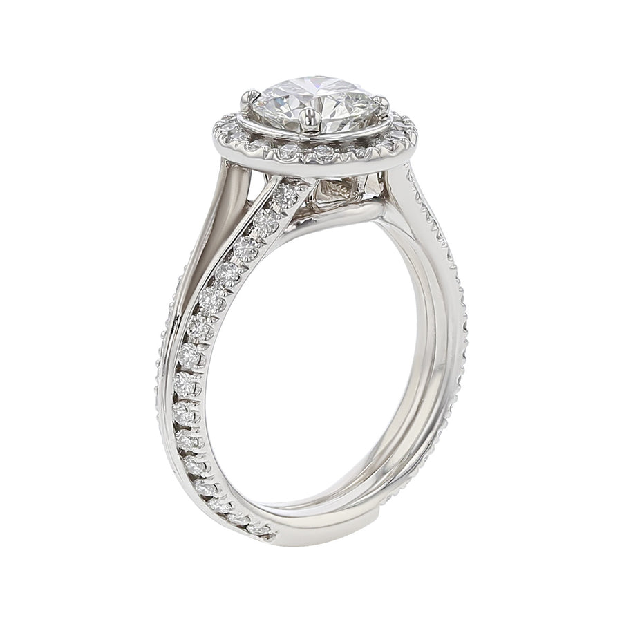 Platinum Fire and Ice Brilliant Diamond Halo Engagement Ring