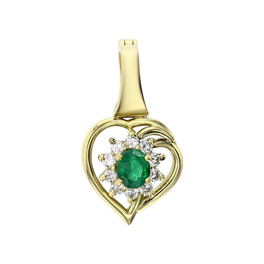 14K Yellow Gold Emerald and Diamond Halo Pendant