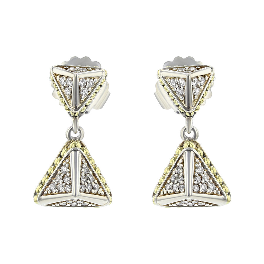 Lagos Diamond Pyramid Drop Earrings in Sterling Silver and 18K Yellow Gold