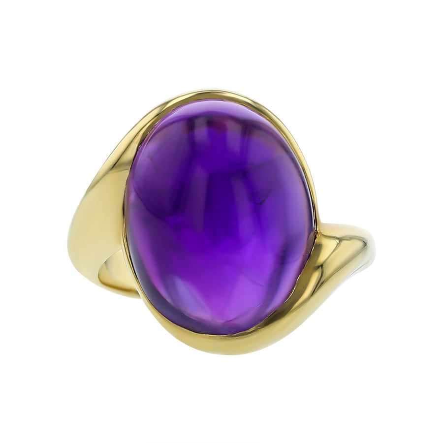 14K Yellow Gold Oval Cabochon Amethyst Ring