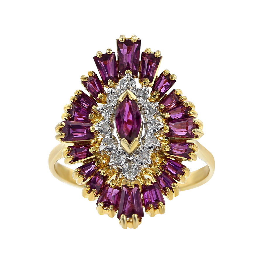 Mid-Century 14K Yellow Gold Ruby and Diamond Ring