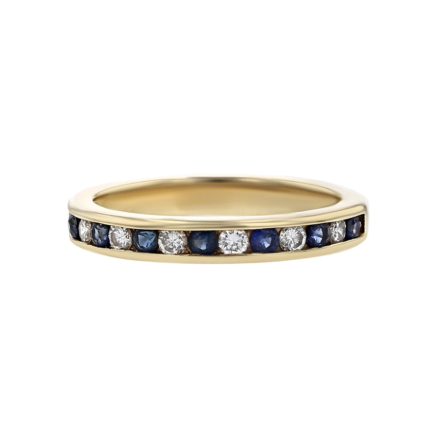 14K Yellow Gold Sapphire and Diamond Partway Band
