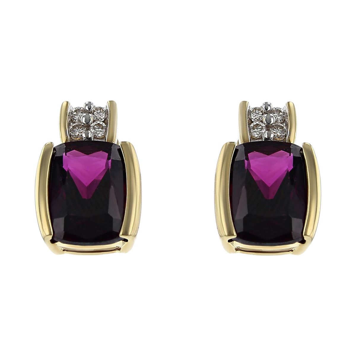 14K yellow Gold Garnet and diamond popular stud Earrings