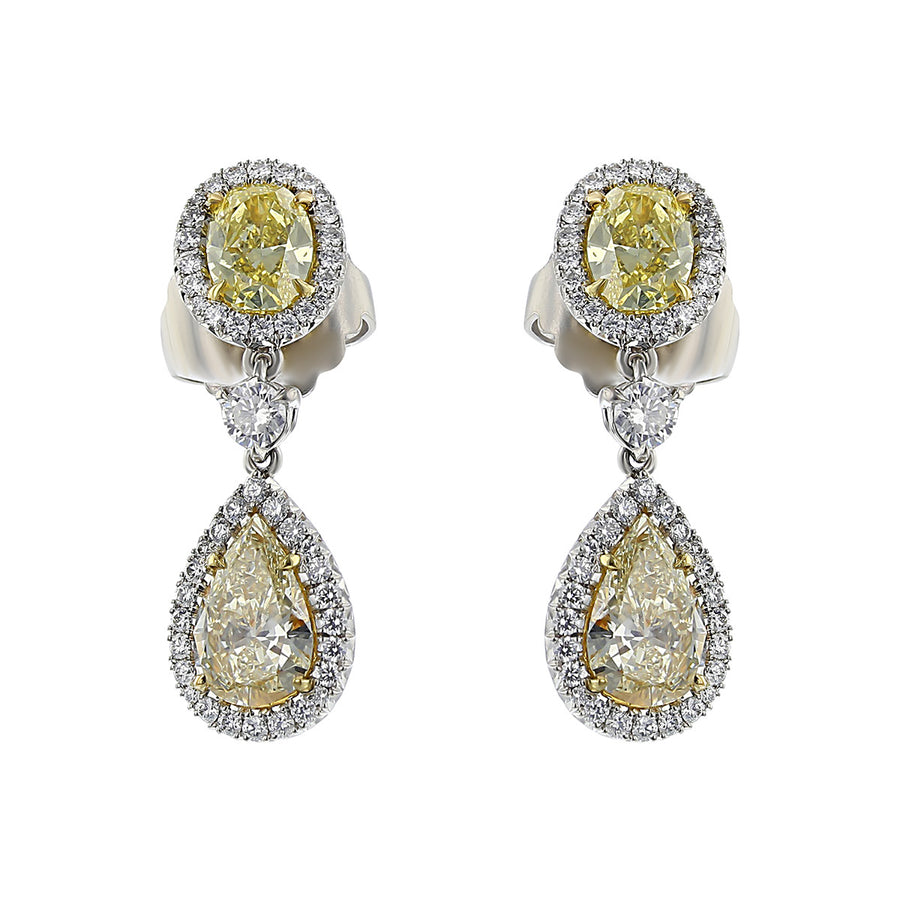Canary Yellow Diamond Halo Drop Earrings