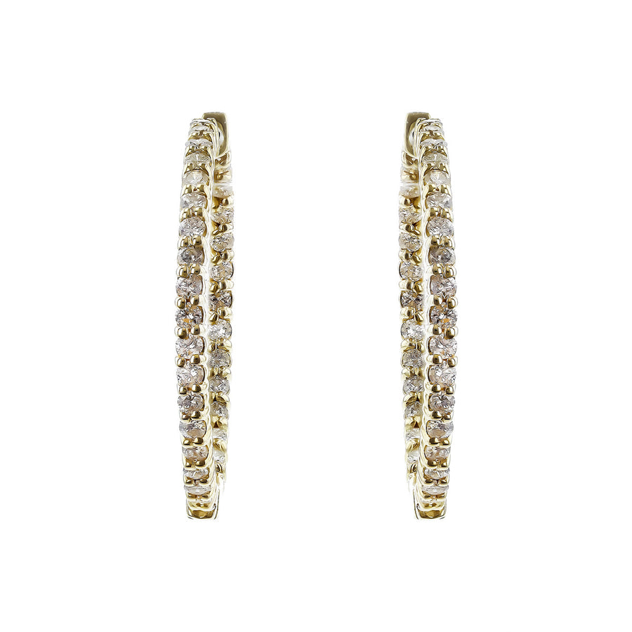 14K Yellow Gold Diamond Inside Out Hoop Earrings
