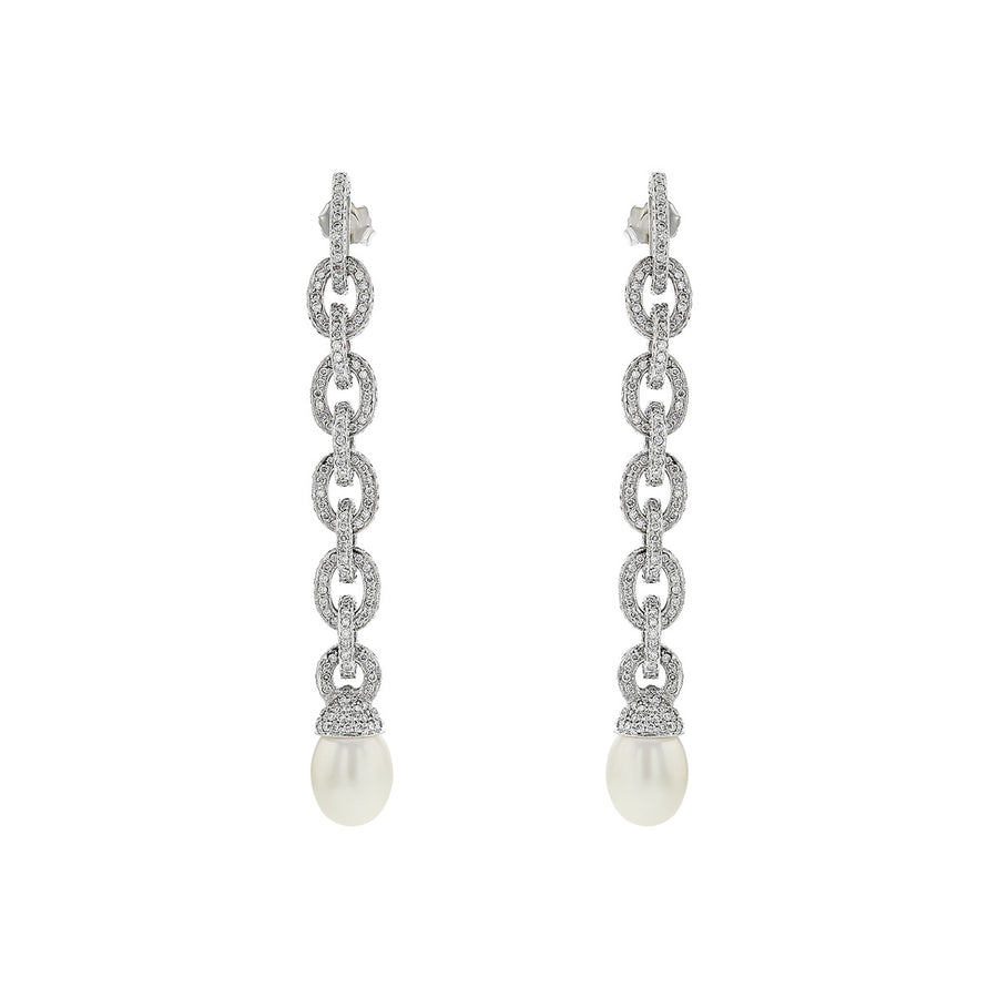 18K White Gold Pearl and Diamond Drop Earrings
