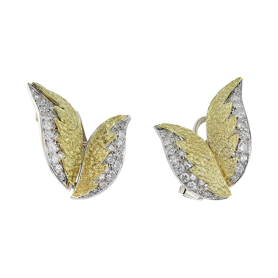 18K Yellow and White Gold Diamond Sweepback Earrings