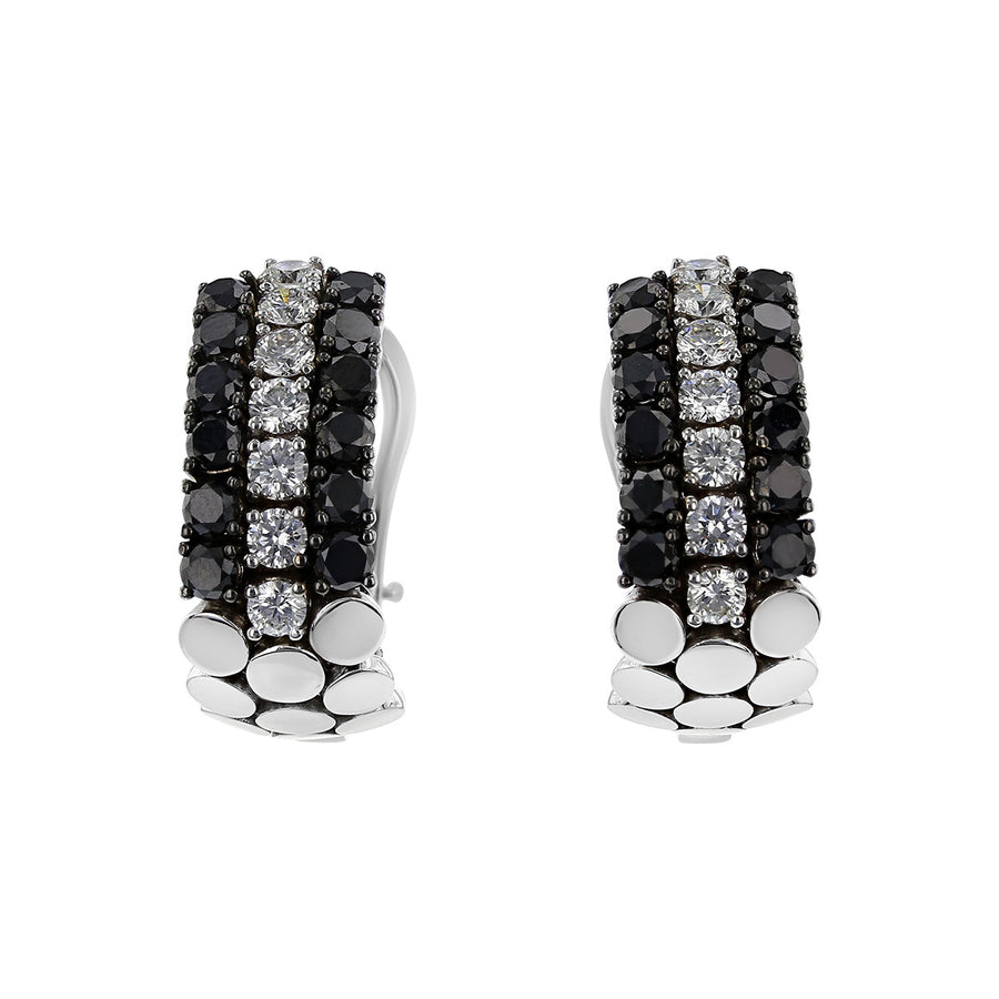 Salavetti Black and White Diamond 3 Row Earrings