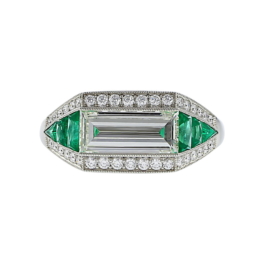 Platinum Diamond and Emerald Halo Engagement Ring