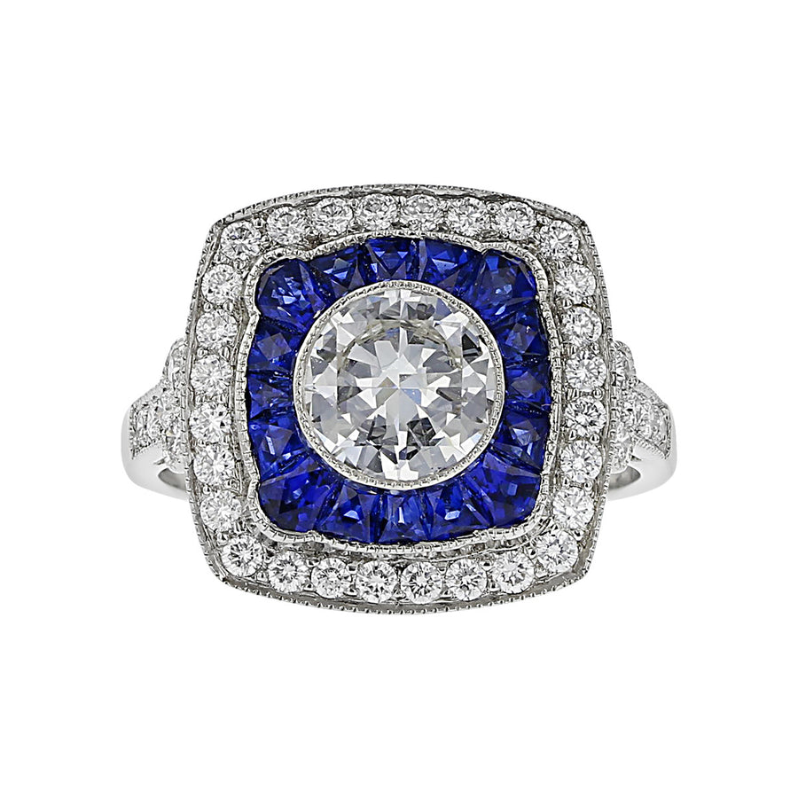 Platinum Brilliant Diamond and Sapphire Halo Ring