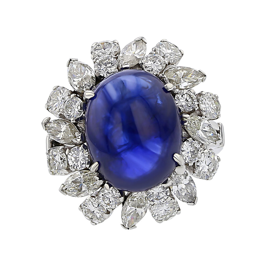 Mid-Century Platinum Sapphire and Diamond Halo Ring