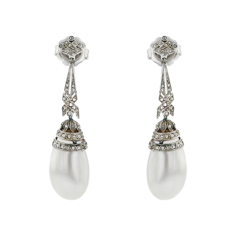 Edwardian Natural Pearl and Diamond Drop Earrings