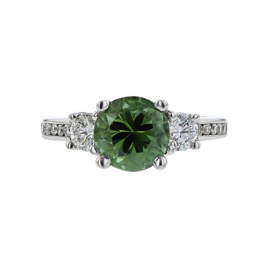 14K White Gold Green Tourmaline and Diamonds Ring