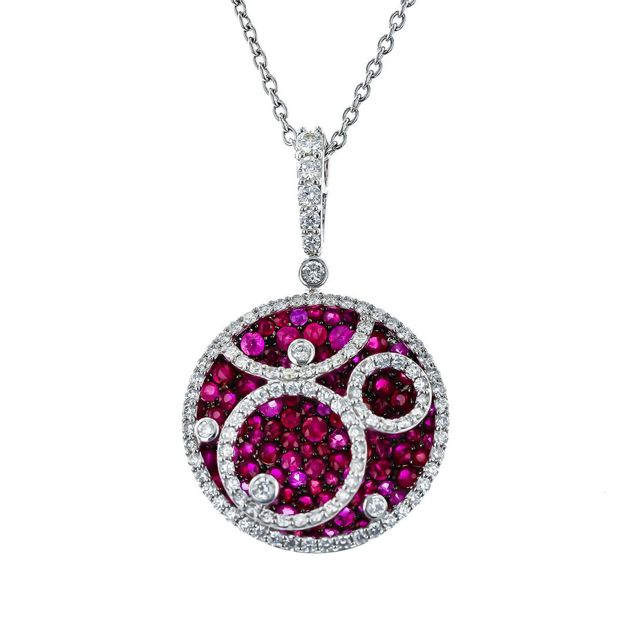 Salavetti Ruby and Diamond Medallion Pendant Necklace