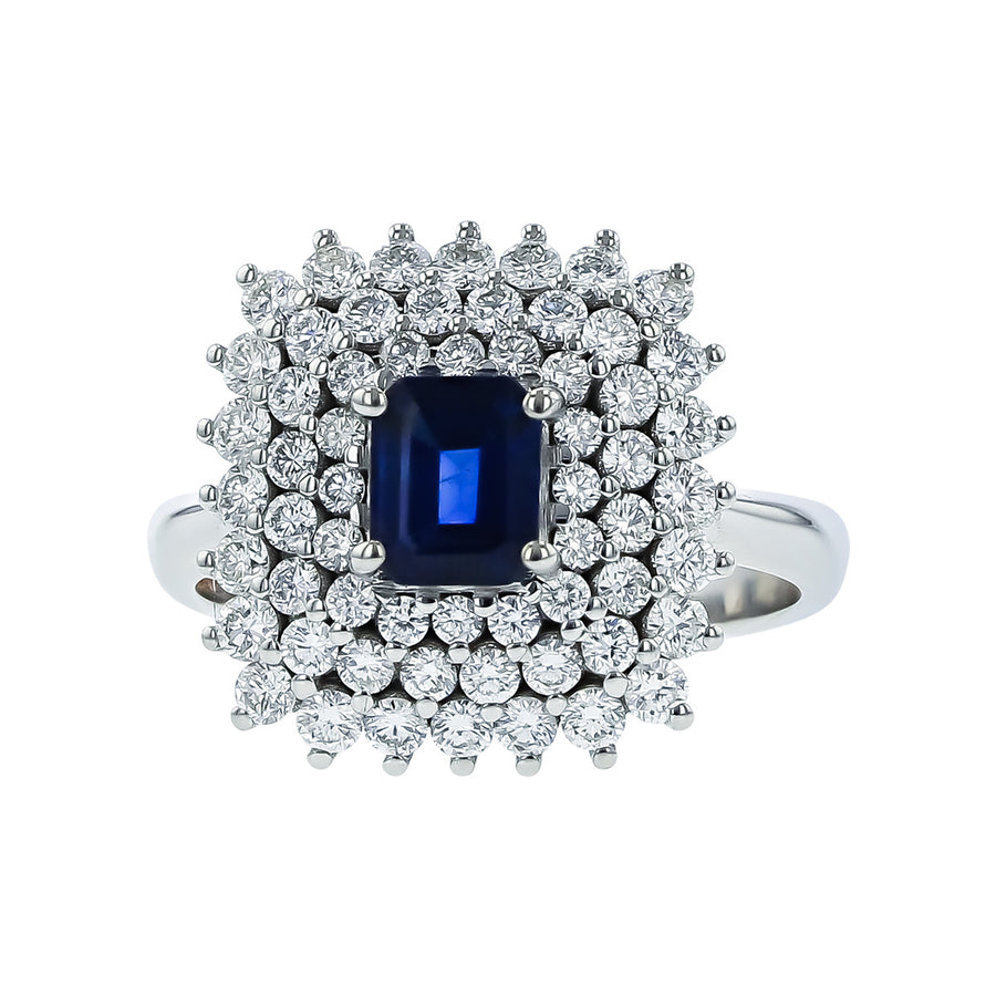 RCM Sapphire and Diamond Triple Halo Ring