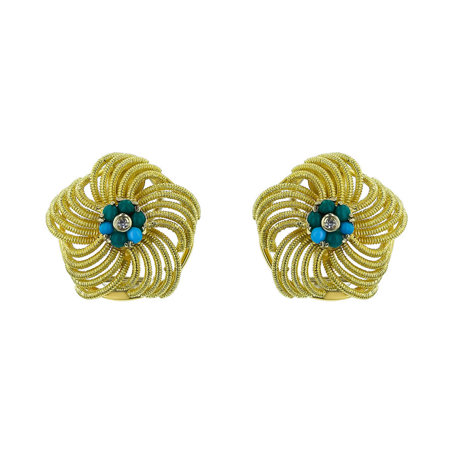 18K Yellow Gold Diamond and Turquoise Knot Earrings