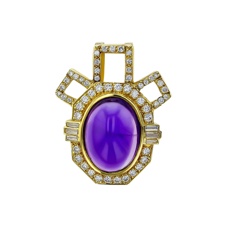 18K Yellow Gold Amethyst and Diamond Pendant