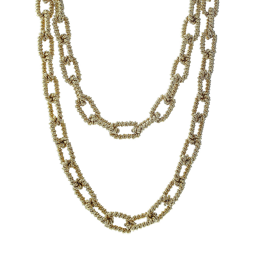 30-Inch 14K Yellow Gold Oval Textured Link Necklace