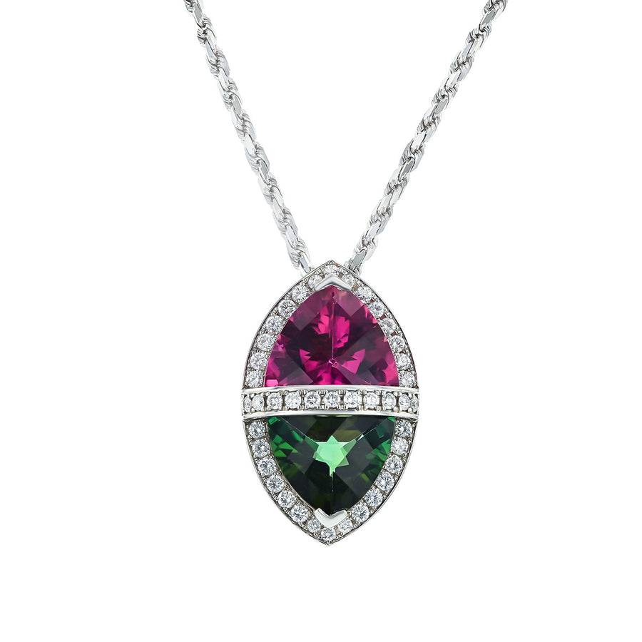 Pink and Green Tourmaline and Diamond Pendant