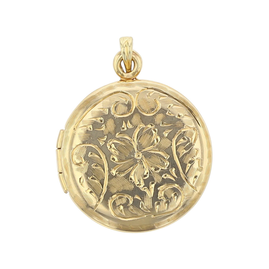Mid-Century 14K Yellow Gold Floral Engraved Locket