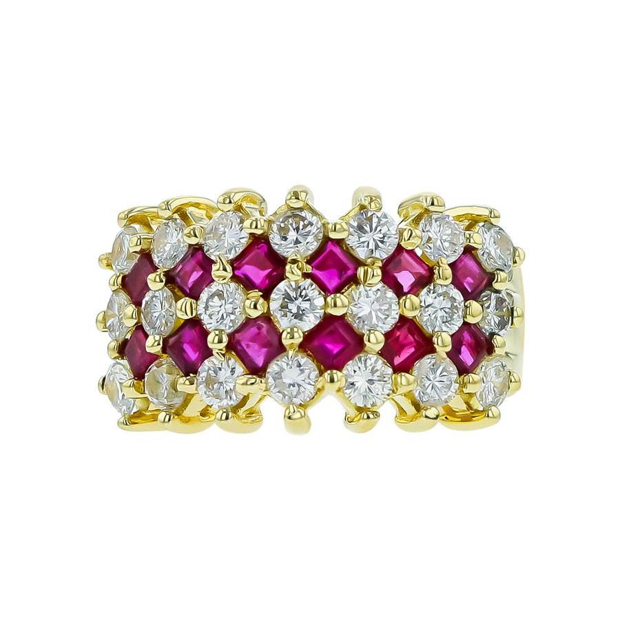 18K Yellow Gold Diamond and Ruby Row Ring