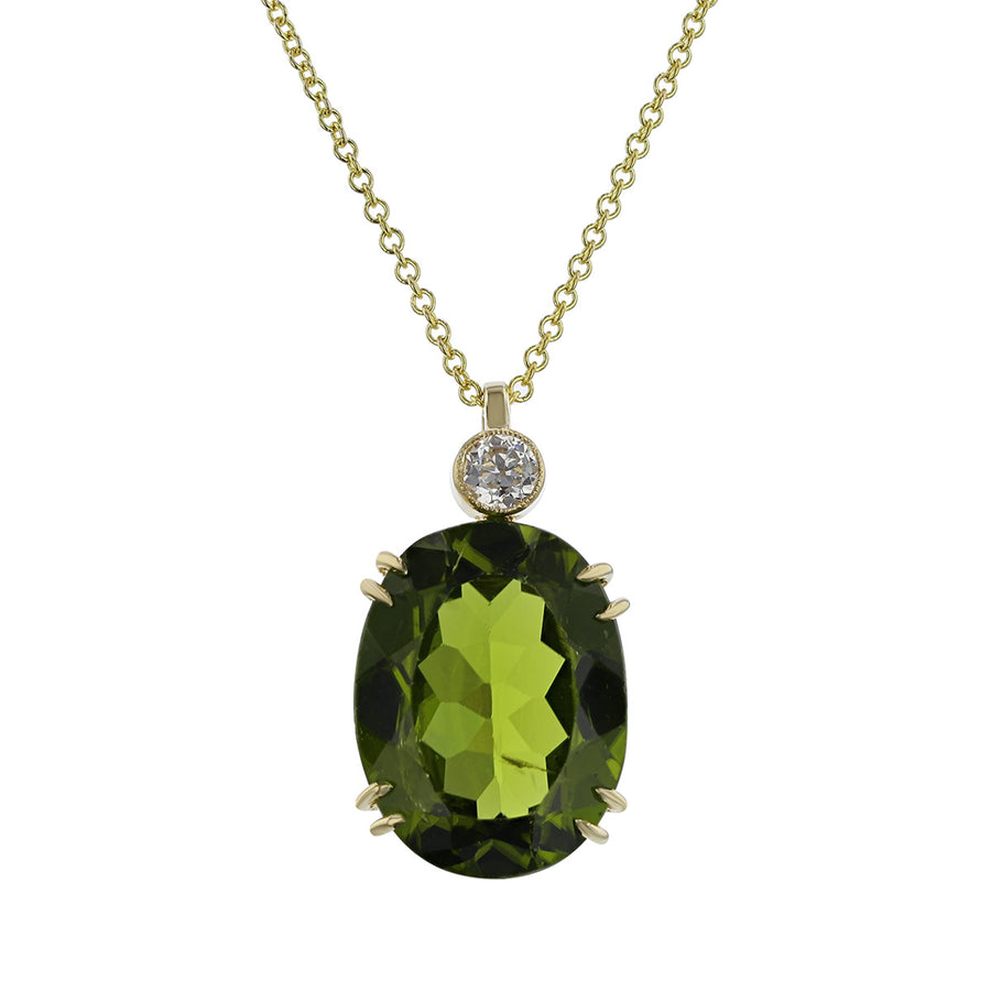14K Yellow Gold Peridot and Diamond Pendant Necklace