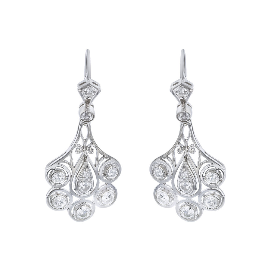 Art Deco Platinum 2.00-Carat Diamond Drop Earrings