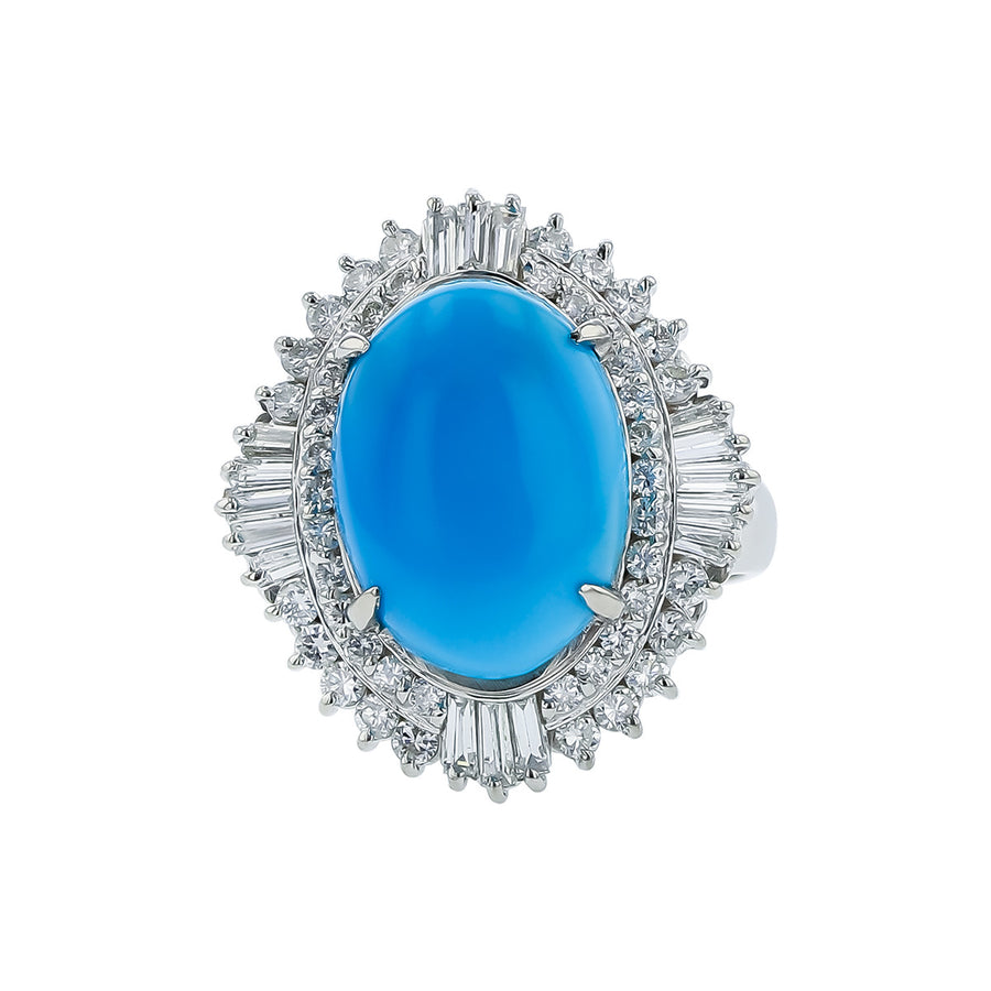 c. 1960s Platinum Turquoise and Diamond Halo Ring