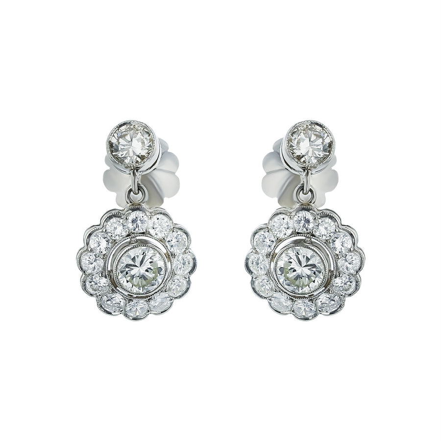 1.70-Carat Diamond Platinum Drop Earrings