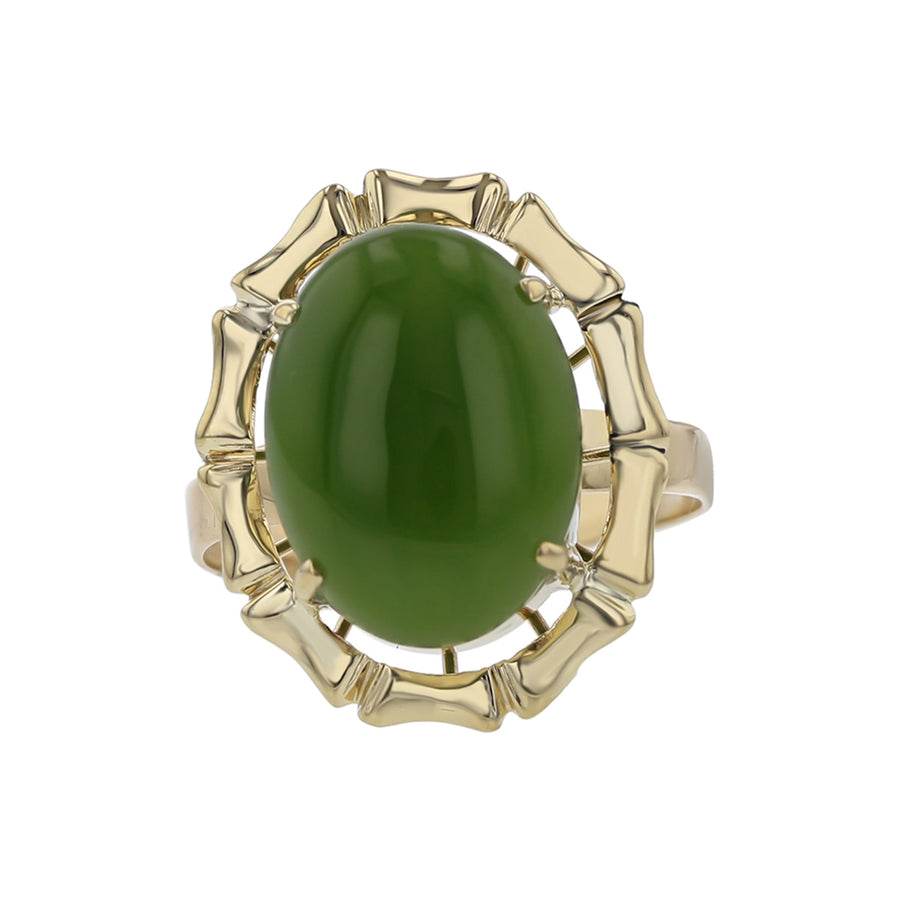 Mid-century 14K Yellow Gold Cabochon Jade Ring
