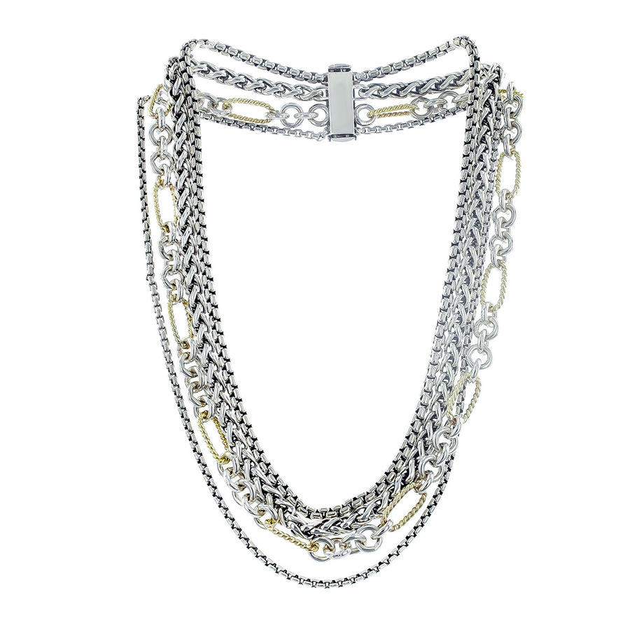 David Yurman Two Tone Four Row Chain Necklace