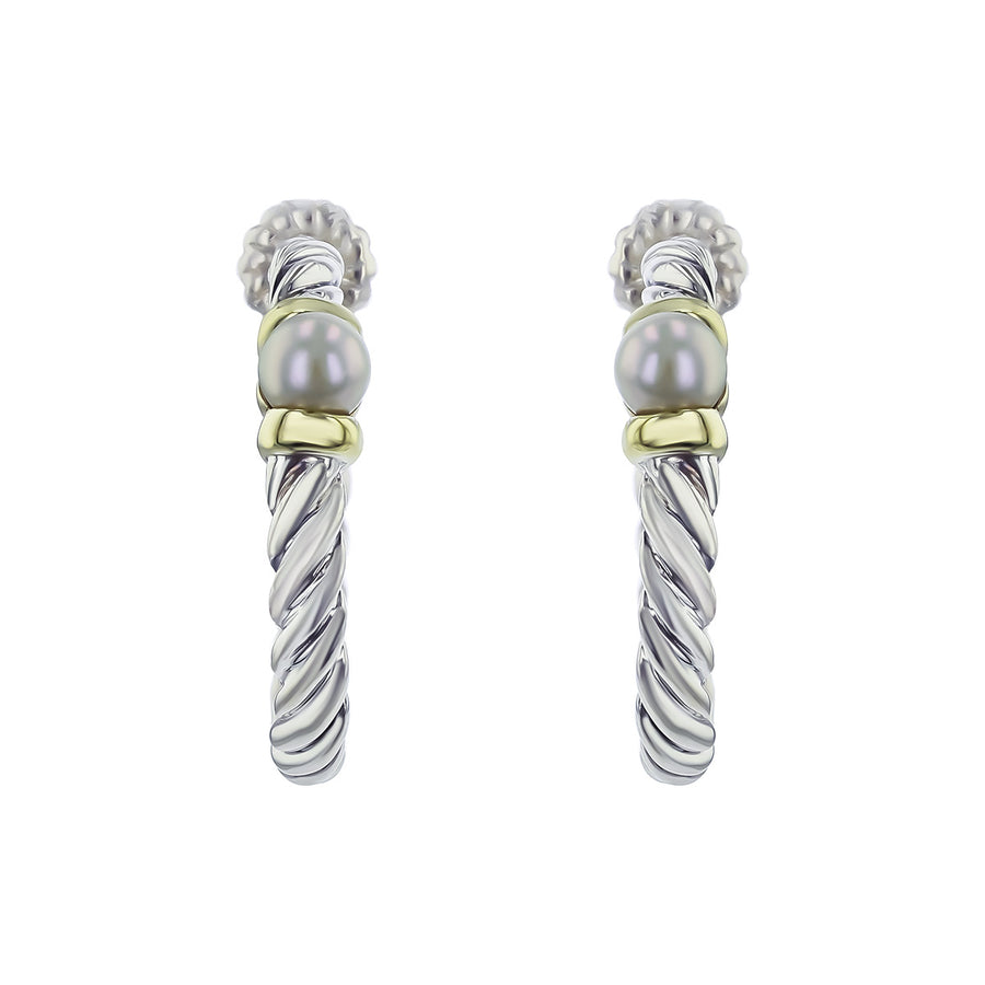 David Yurman Grey Pearl Hoop Earrings with 14K Gold