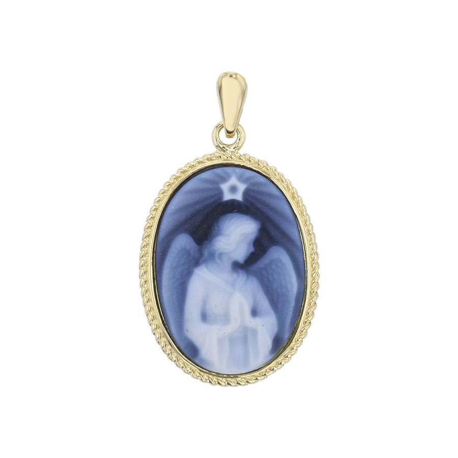 14K Yellow Gold Carved Black Onyx Angel Pendant