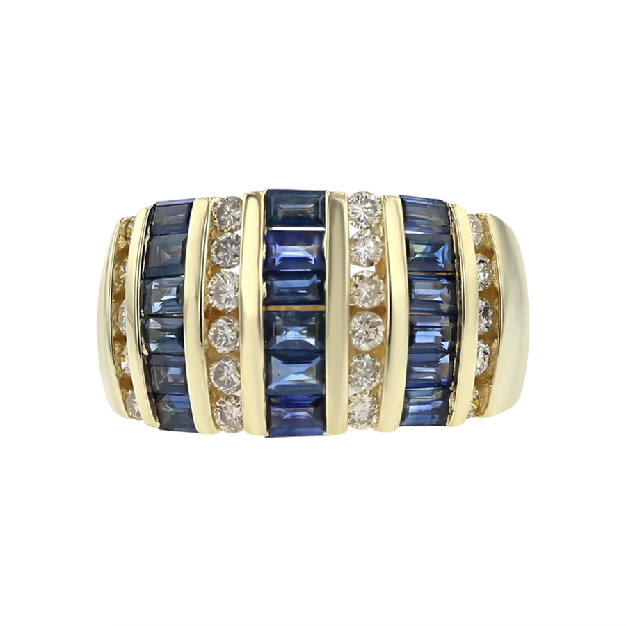 14K Yellow Gold Baguette Sapphire and Diamond Dome Ring