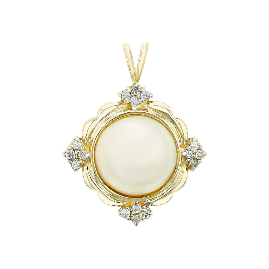 14K Yellow Gold Mabe Pearl and Diamond Pendant