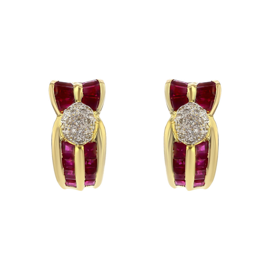 18K Yellow Gold Diamond and Ruby Clip Earrings