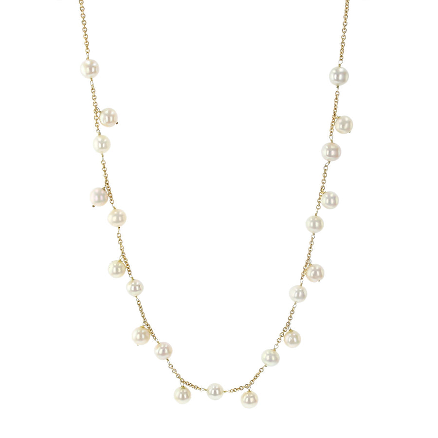 14K Yellow Gold Dangling Cultured Pearl Necklace