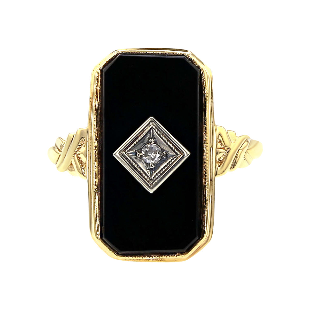 Vintage 10k Gold, Black factory Onyx and Diamond Ring.