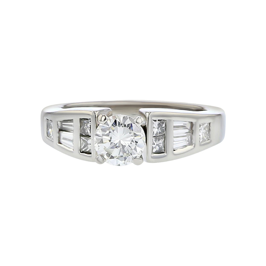 Round Brilliant, Princess-cut and Baguette Diamond Engagement Ring