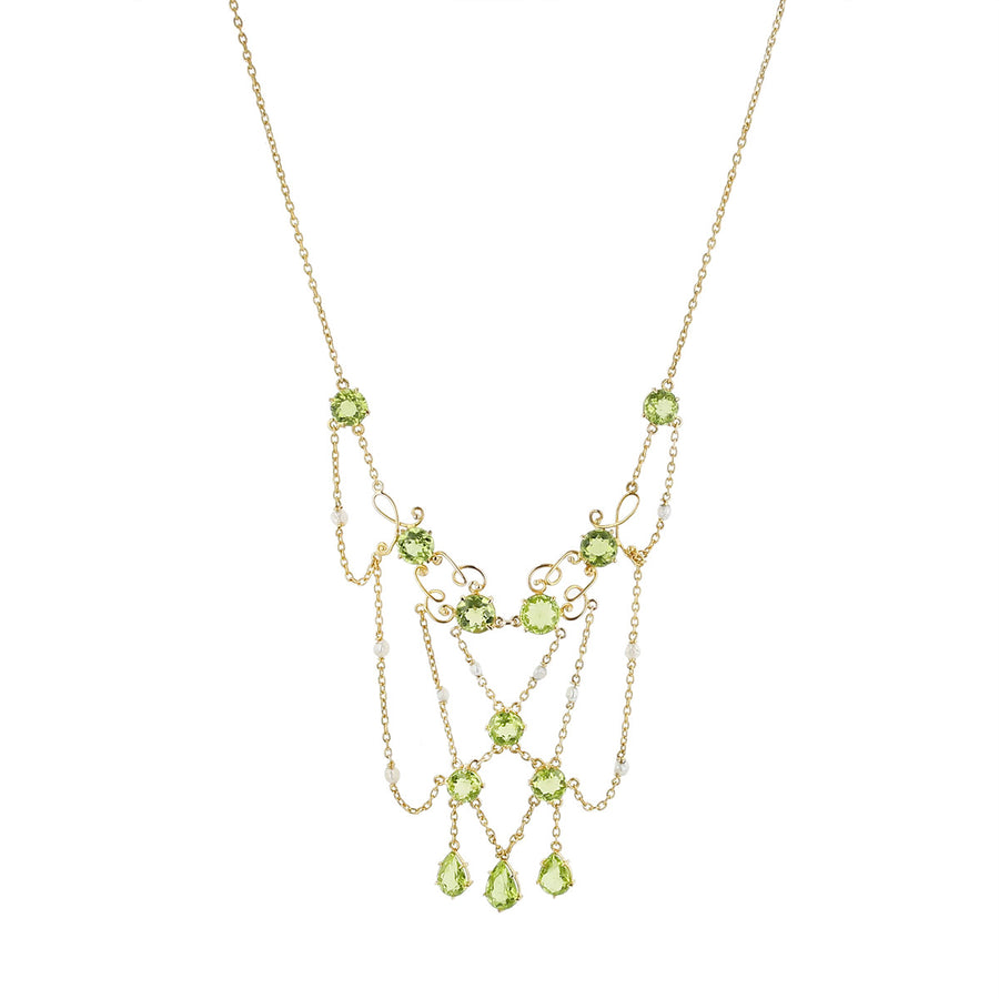 Mid-century Peridot and Pearl Bib Necklace